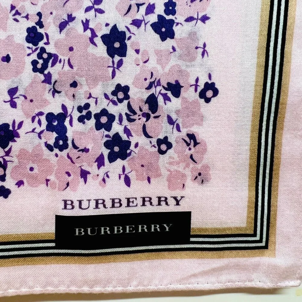 New W/Tag Burberry   Miniscarf/handker 20"" Lavender Flora with Black Trim (72) - Picture 10 of 11